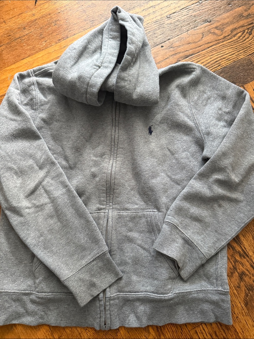 Ralph Lauren Gray Full-Zip Hooded Sweatshirt with Polo Logo